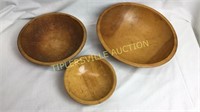3 wooden bowls- largest 11”