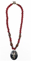 Red Copal Amber Bead Necklace w/Siam Pendant.