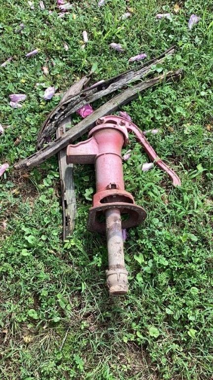 Antique water pump, and plow mu Harnish