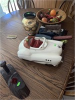 Cookie Jar Fruit Vase. Contents on Table