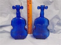 2 cobalt blue fiddle bottles