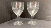 2 Etched Wine Goblets