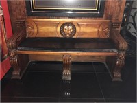 Lion head carved wood pew bench. 70x24x34