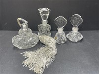 4 Crystal and Glass Perfume Bottles