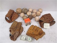 Lot of Vintage Baseball Gloves, Baseballs &