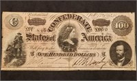 1864 Confederate $100 Banknote T-65