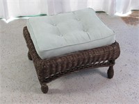 Wicker Patio Ottoman w/ Blue Cushion
