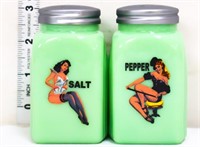 Pair jadeite pinup salt/pepper shakers