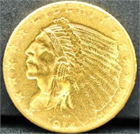 1914 Indian head $2.5 gold coin