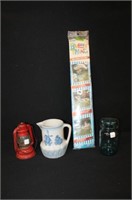 Linemar Toy Lantern, Salt Glaze Pitcher, Ball Jar&