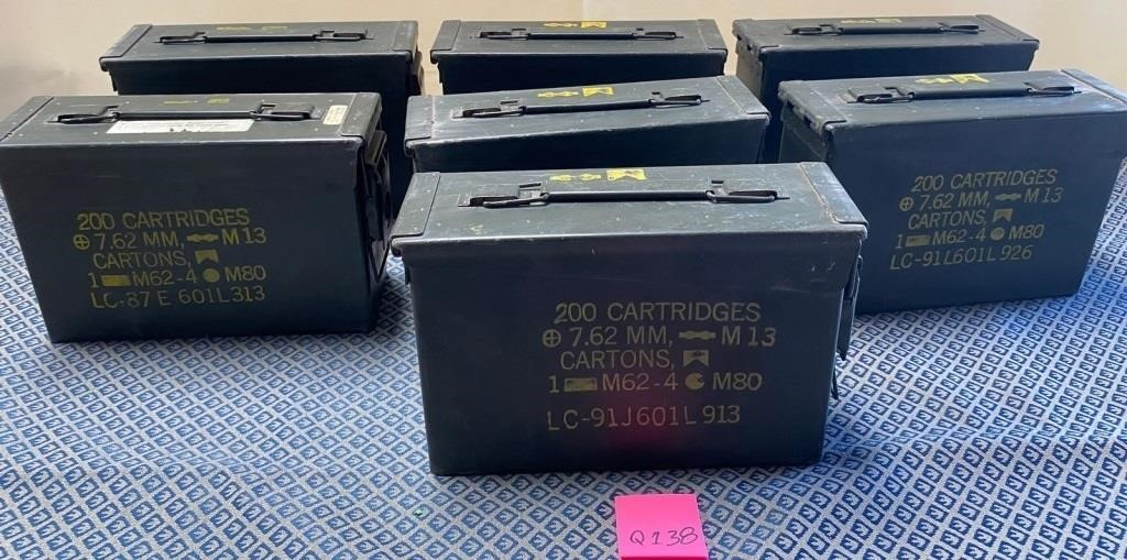 W - LOT OF 7 EMPTY AMMUNITION BOXES (Q138)