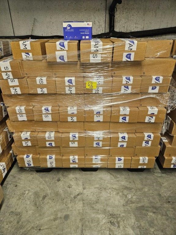 PALLET OF DISPOSABLE 3-PLY FACE MASKS