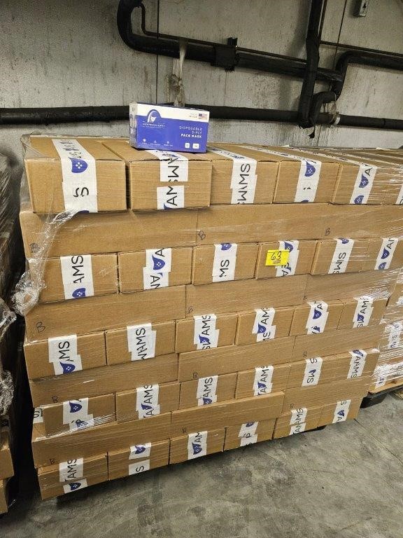PALLET OF DISPOSABLE 3-PLY FACE MASKS