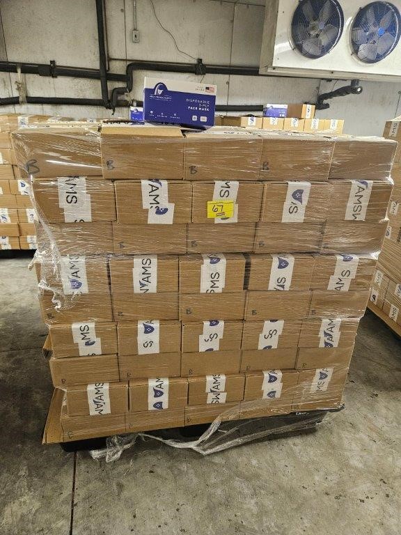 PALLET OF DISPOSABLE 3-PLY FACE MASKS