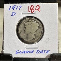 1917-D MERCURY SILVER DIME SCARCE DATE