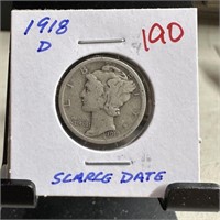 1918-D MERCURY SILVER DIME SCARCE DATE