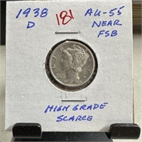 1938-D MERCURY SILVER DIME HIGH GRADE SCARCE