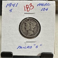 1941-S MERCURY SILVER DIME MICRO S VARIETY