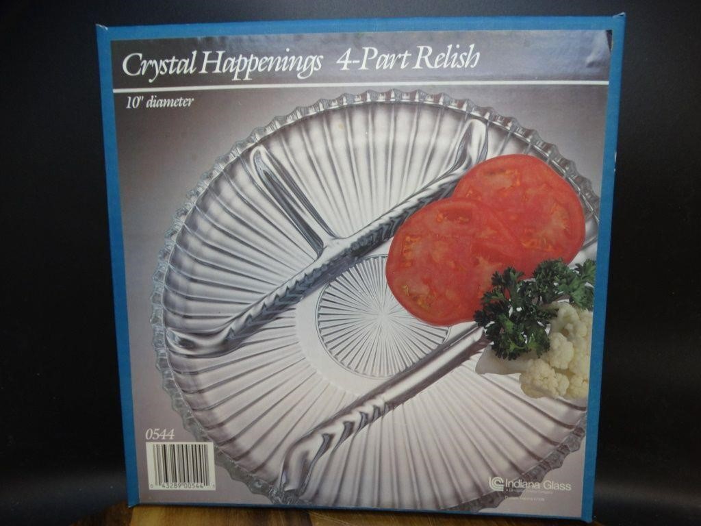 10" Crystal 4-Part Serving Plate NIB