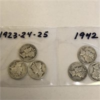 SILVER Mercury Dime LOT x 6 1923-42