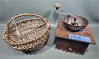 ANTIQUE COFFEE GRINDER & BASKET