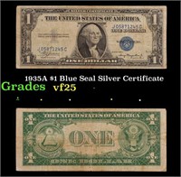 1935A $1 Blue Seal Silver Certificate Grades vf+