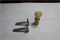 2 Vintage Razors & Shaving Brush