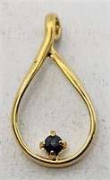 Dark Blue Stone on Gold Tone Pendant VTG