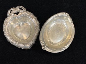 2 Small Sterling Silver Dishes 48g Heart Reed &