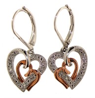Two Tone Diamond Accented Heart Earrings