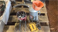 Drill Bits, Oil Can funnel &  clips