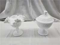 LOT OF 2 MILK GLASS DISHES