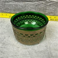 Vintage Emerald Green A.H. Bowl w/ Brass Holder
