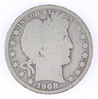 1908-S US BARBER SILVER HALF DOLLAR COIN