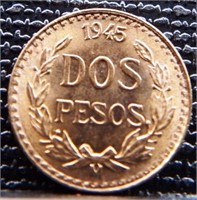 1945-M Dos / 2 Pesos Mexico Gold Coin