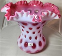 Cranberry Opalescent Coin Dot Ruffled Vase