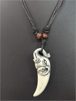 Hand carved bone elephant pendant with necklace