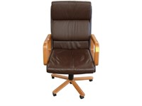 Leather and wood rolling office desk chair