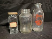 Trio Of Assorted Glass Dairy Bottles And Jars Incl