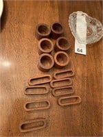 MCM TEAK NAPKIN RINGS SET OF 6 AND ONE OF 8 -