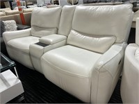 Modern Leather Style White Power Reclining Sofa