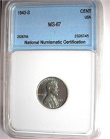 1943-S Cent NNC MS-67 LISTS FOR $285