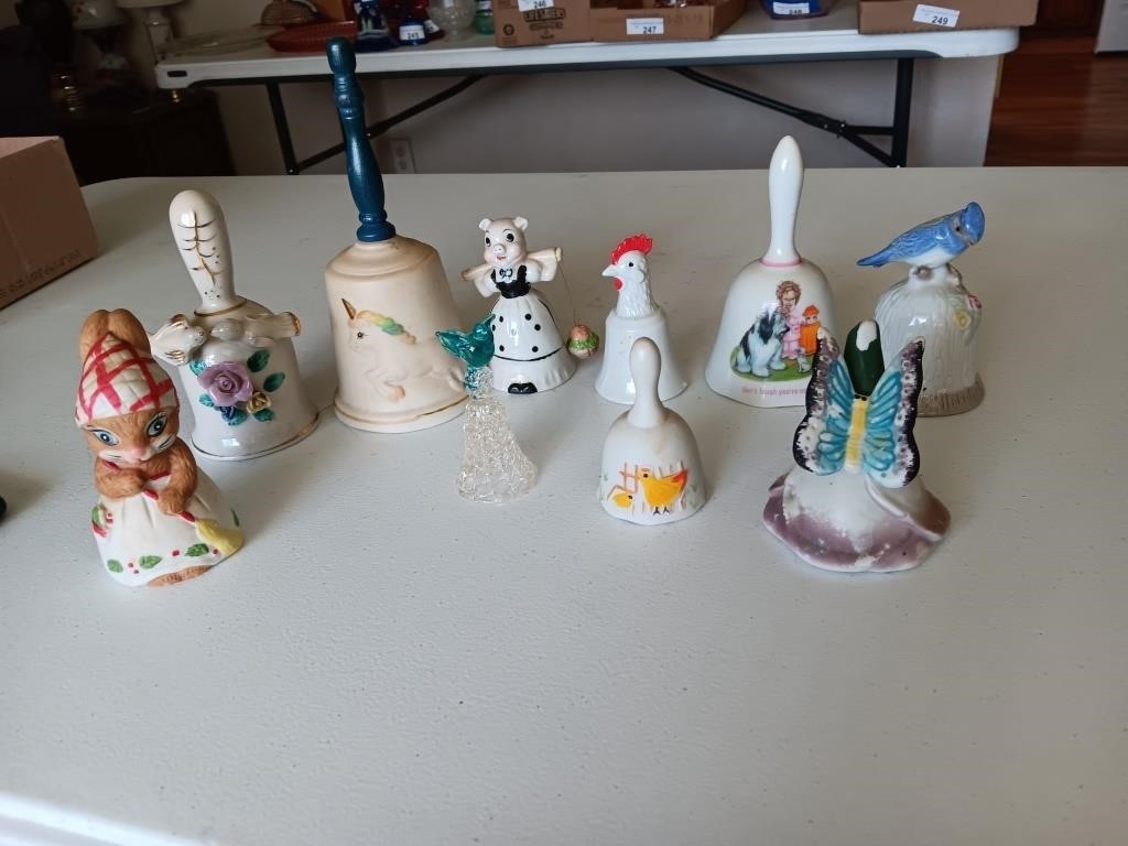 Bells with animals.  Birds, chickens, butterfly,