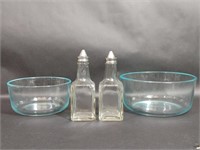 Pyrex Glass Dishes, Glass Oil Cruet Pair