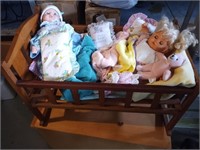 Vintage Cradle and Babies 15x26x18"