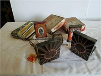 Bookends, cigar boxes, tobacco tins and soap saver