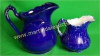 (2) Vintage Blue Ceramic Pitchers