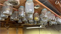 Jars of nuts, bolts and screws. Mounted to ceiling