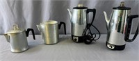 Vintage coffee Percolators + Grease Can