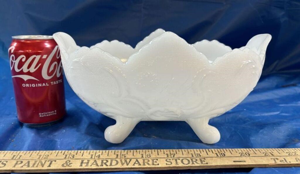 Vtg Jeanette Glass White Footed Compote Bowl